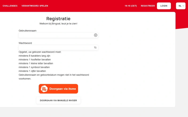 Bingoal casino registratiepagina stap voor stap
